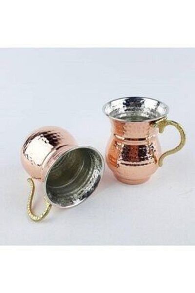 Kelebekev Copper Mug Set of 2 Forged Copper Ayran Cup 2 Pieces