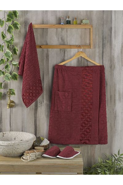 PHILIPPUS Men's Burgundy Bath Head Towel Sauna Set