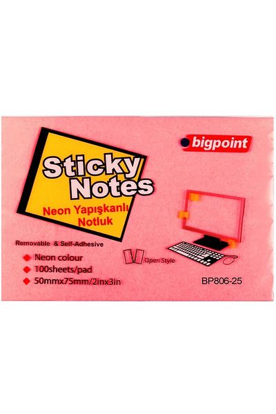 Bigpoint Neon Red Adhesive Note Paper 75X50 mm