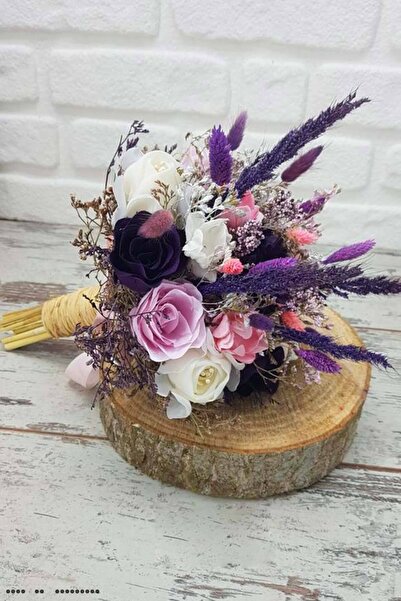 Aker Hediyelik Beyaz Pembe Mor Düğün Buketi Gül Düğün Çiçeği Demeti Söz Nişan...