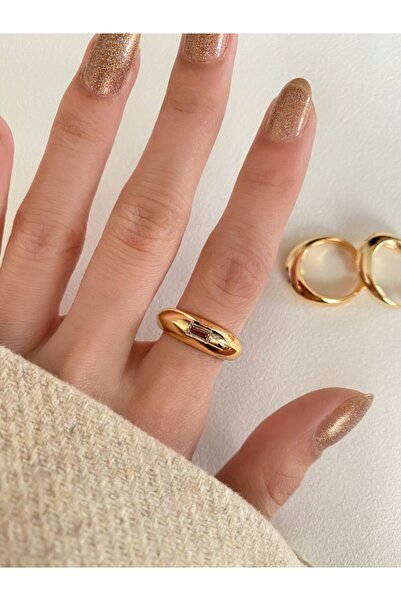 Okkostore Kadın Gold Rengi Altın Kaplama Taşlı Ayarlanabilir Yüzük