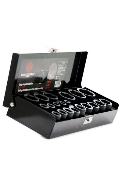 WORLDFORCE TOOLS Worldforce 1/2" Impact Short Socket Set Metal Boxed 8-32mm 20 Piece Set