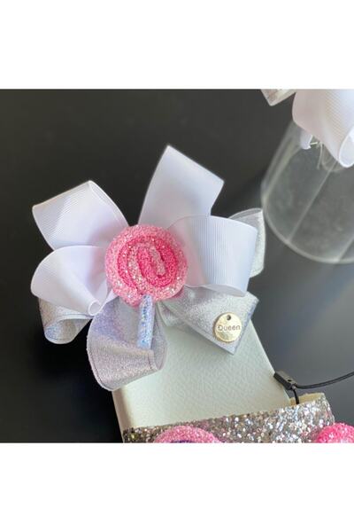 QUEEN AKSESUAR Girl's Colorful Summer Special Design Lollipop Candy Ice Cream Glitter Sequin Shiny Crown Slippers Buckle Set of 3