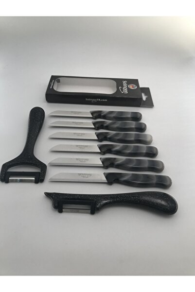 Solingen Orijinal Klever Mermer Meyve Bıçağı 8'li Set Yansoy ve Sapan Soyacak Siyah