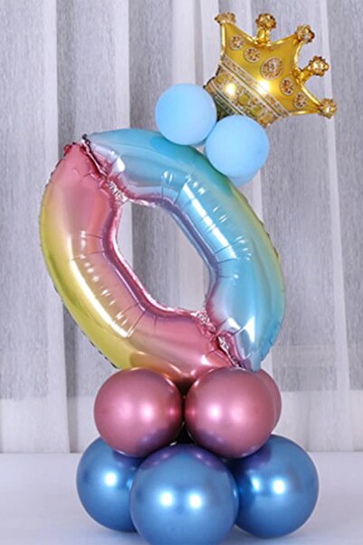 PARTİAVM Number Balloon Welcome Set Age 0 Rainbow Colors Number Balloon Gold ...