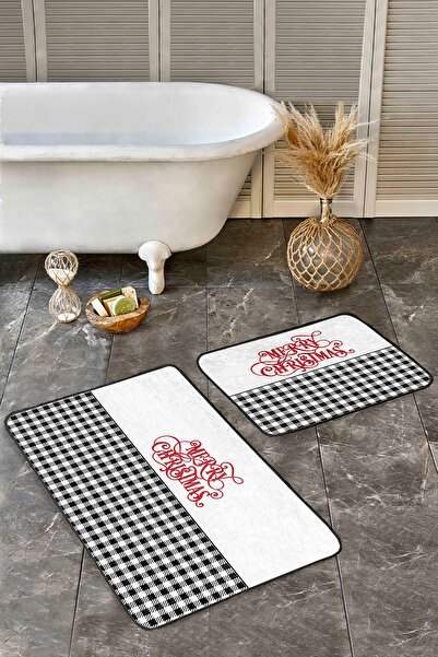 Realhomes طقم سجادة حمام مكون من قطعتين بتصميم عيد الميلاد منقوش باللون الأسو...