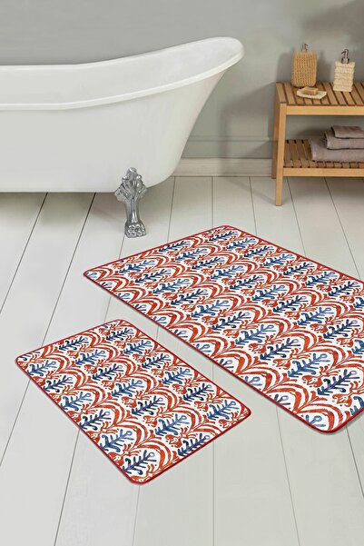 Realhomes طقم سجادة حمام مكون من قطعتين بتصميم ألوان مائية حمراء ومجموعة سجاد...