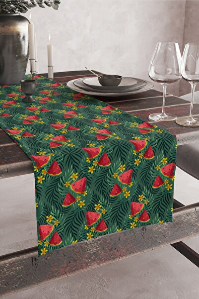 Vagonik Karpuz Desenli Dijital Baskılı Runner 140x40