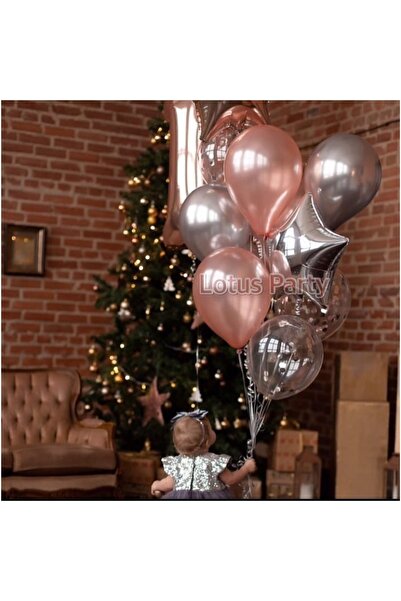 LOTUS PARTY 10 Adet - Balon Seti ( Rose Gold - Krom Gümüş - Şeffaf Gümüş Pull...