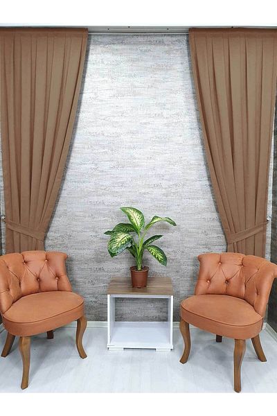 BBB Background Curtain Honeycomb Velvet Textured Single Wing Milky Brown 1x2.5 Pleated