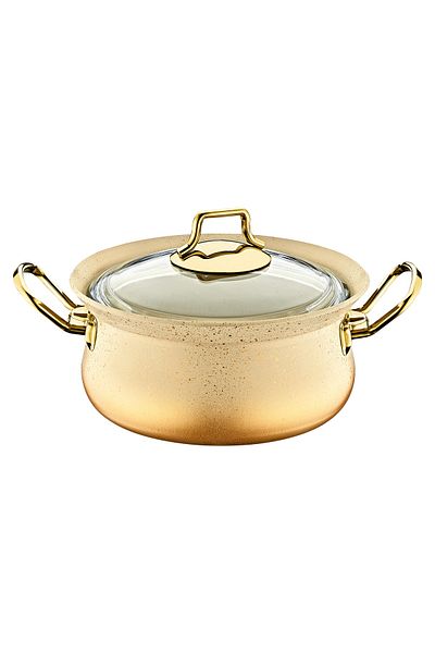 OMS 3047 - 6 Pieces - Bio Granite - Pyrex Lid - Copper Pot Set Cream Color