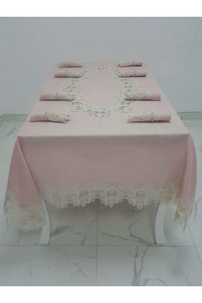 Finezza Nihal Guipure Linen Powder Tableware for 8 Persons 160x230cm 17pcs. - 1155