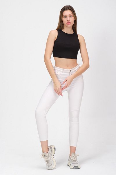 PUNKY CAT Γυναικείο μπλουζάκι με μαύρη λαιμόκοψη Crop Top Αμάνικο καμιζόλ