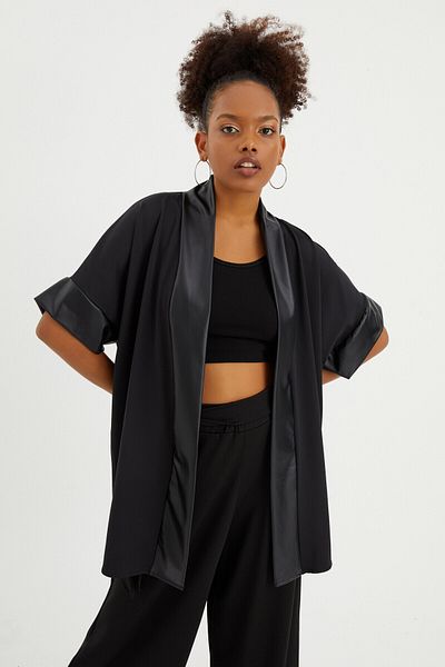 Quincey Leather Detail Scuba Kimono
