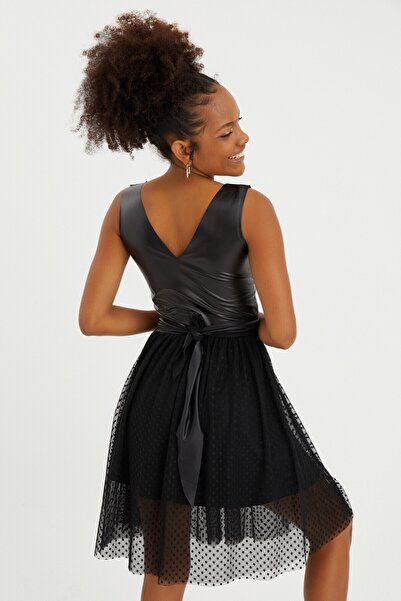 Quincey Leather Tulle Dress