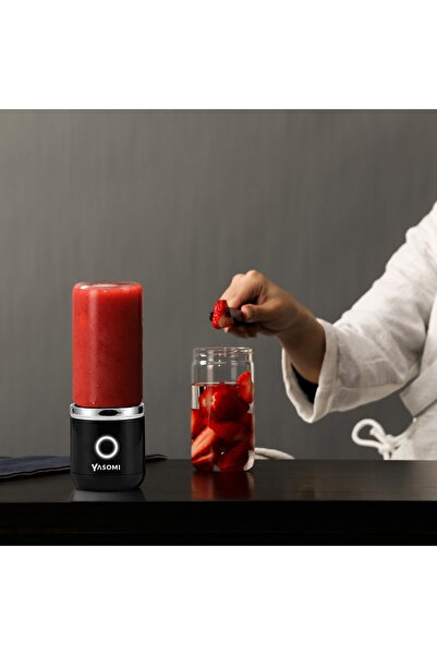 Yasomi Taşınabilir Kablosuz Şarjlı Cam Smoothie El Blenderi Siyah ( Türkiye Garantili)