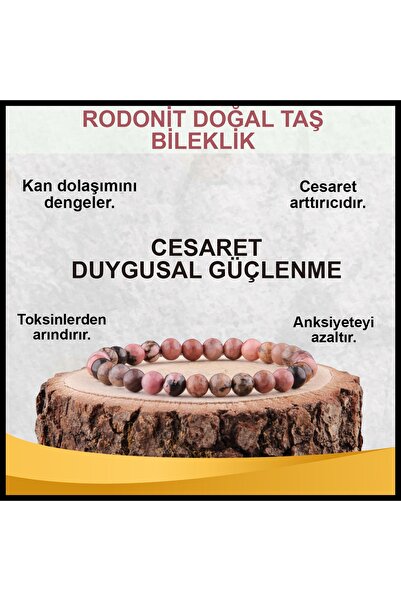 OSMANLI DEĞERLİ TAŞ Sertifikalı Rodonit Doğal Taş Bileklik 6 Mm - B842