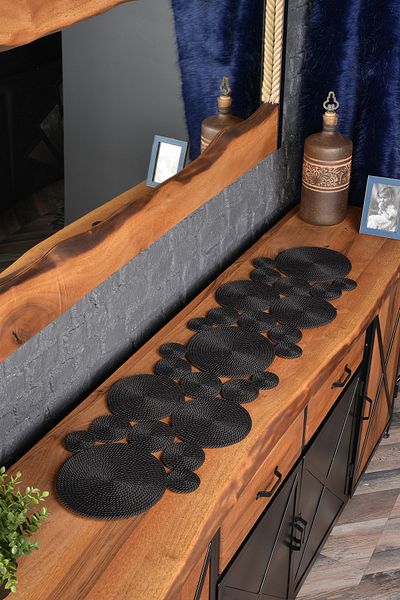 Natural Dowry Rustic Art Black Washable Polyp Wicker Rope Living Room Dining Table Coffee Table Kitchen Cloth Runner