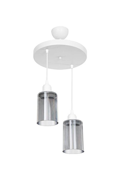 Modelight Aksel 2'li Avize Füme Optik Camlı Beyaz