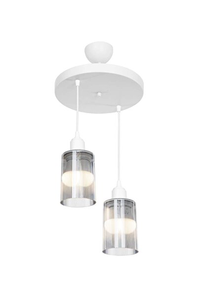 Modelight Aksel 2'li Avize Füme Optik Camlı Beyaz