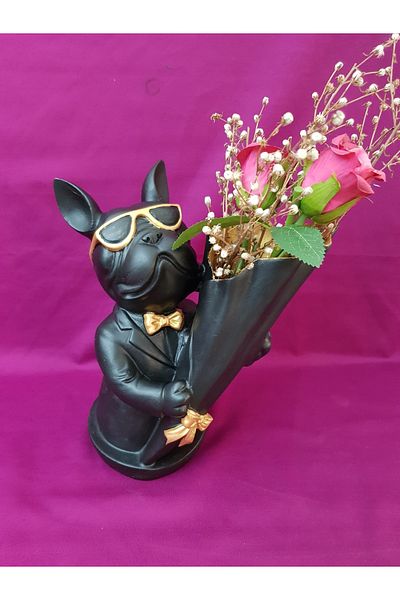 Arose Bulldog Dog Flower Pot Presentation Holder