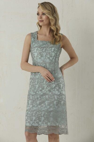 Selen Giyim Kare Yaka Kolsuz Güpürlü Elbise