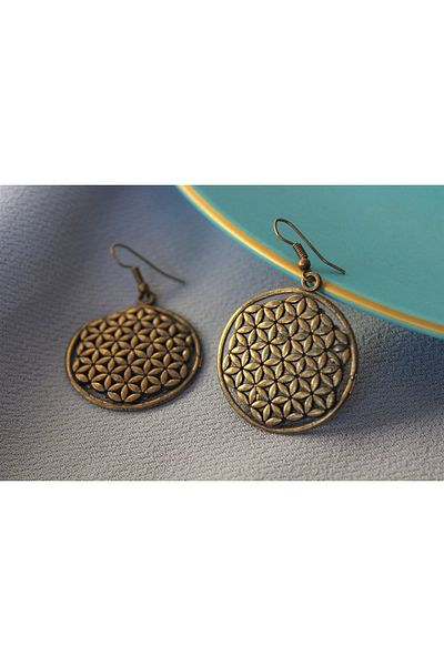 delay art Women's Metal Earrings Handmade Flower of Life Authentic Ethnic Bohemian Jewelry