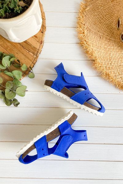 Li Puna Genuine Leather Blue Baby Sandals - Orthopedic Cork Sole Baby Sandals