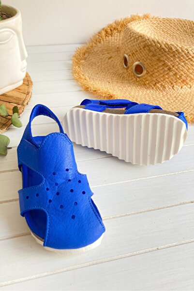 Li Puna Genuine Leather Blue Baby Sandals - Orthopedic Cork Sole Baby Sandals