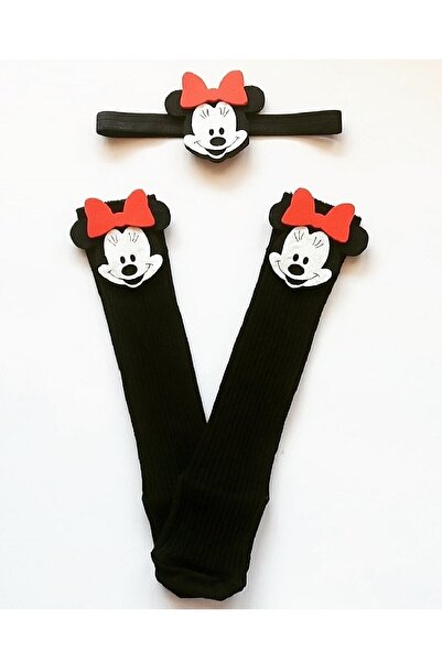 Genel Markalar Keçe Süsleme Kız Bebek Saç Bandı Ve Diz Altı Çorap -siyah