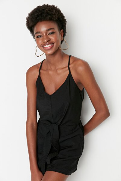 Trendyol Collection Black Tie Detailed Strappy Mini Woven Overal TWOSS22TU0300