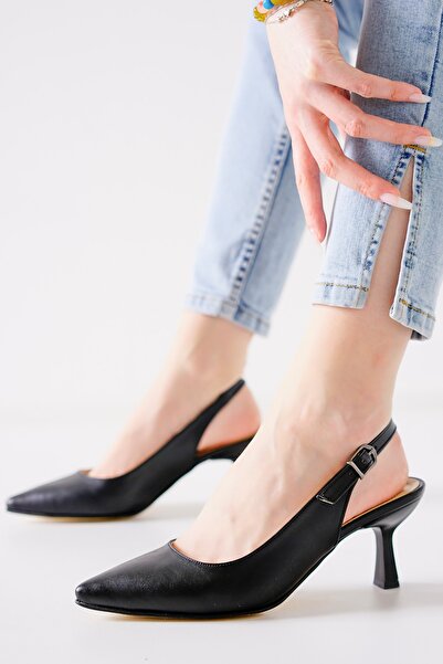 MASSOLE الصيف مفتوح الظهر جلد أسود خنجر الموسم الجديد يوميا أنيق مصنوع يدويا