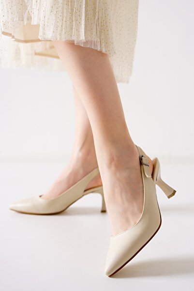 MASSOLE Летни обувки с отворен гръб, бежови, кожени, стилни, ръчно изработени