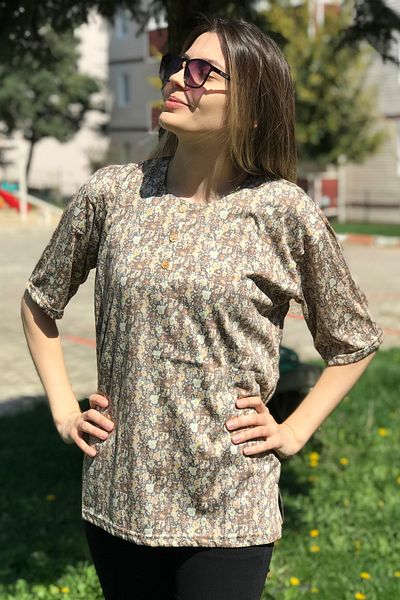 Dinçerler tekstil Women's Short Sleeve Three Button Cotton Mother's Blouse