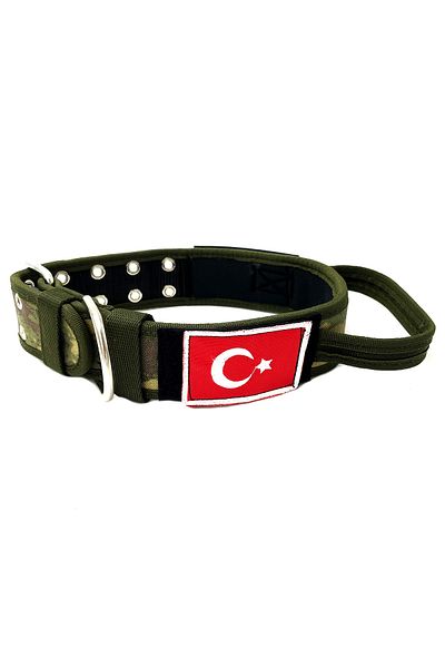 Tasma Market Military Camouflage Turkish Flag Tactical K9 Dog Collar with Handles