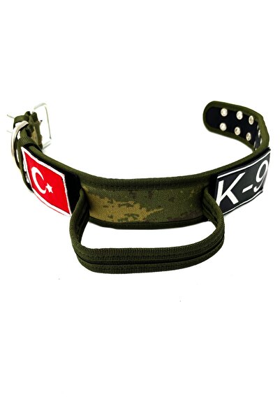 Tasma Market Military Camouflage Turkish Flag Tactical K9 Dog Collar with Handles