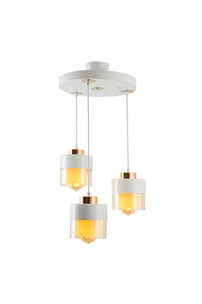 TT AYDINLATMA Tt206-3y-by Beyaz - Bakır 3 Lü Yuvarlak Avize