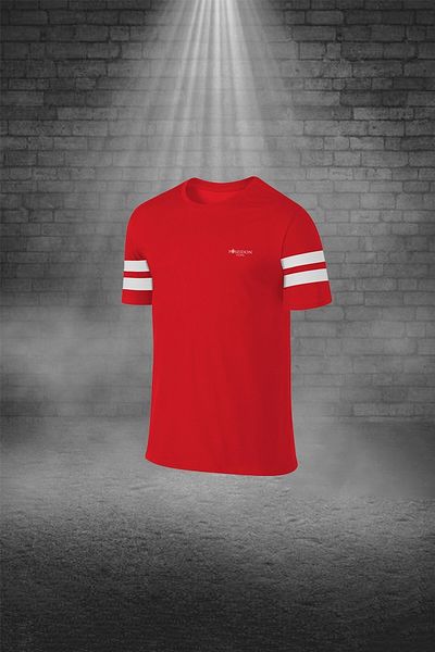 POSEIDON STORM Ανδρικό κόκκινο ύφασμα Dri-fit μεγάλου μεγέθους, μη εμπριμέ με στρογγυλή λαιμόκοψη κοντομάνικο μπλουζάκι σορτς κάτω επάνω σετ 4