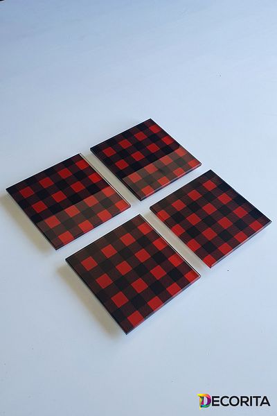 Decorita Glass Coaster| Set of 4 Plaid Pattern| 10cm X 10cm