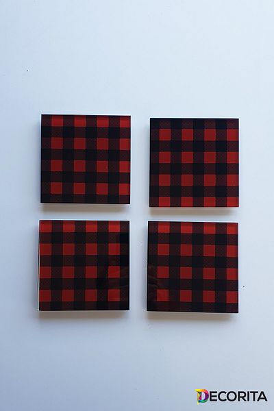 Decorita Glass Coaster| Set of 4 Plaid Pattern| 10cm X 10cm