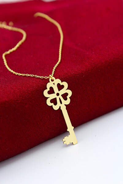 Silver And Silver Kadın Sarı Gümüş Dört Yaprak Yoncalı Şans Anahtarı Kolye 92...