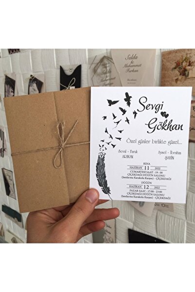 AnadoluMatbaacılık Baskılı - Hızlı Kargo 100 Adet Nişan Ve Düğün Davetiyesi (DİJİTAL GÖRSEL HEDİYELİ)