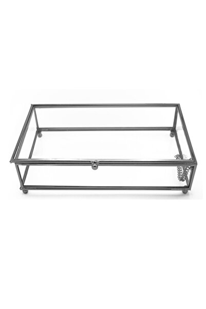 Yavuz Süs Glass Box with Metal Border and Lid (25X15X6Cm)