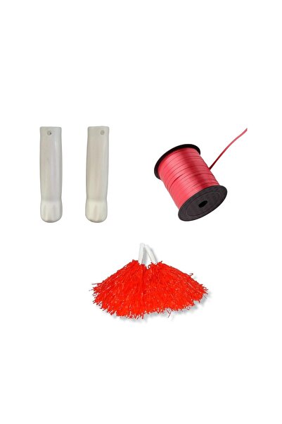 Happyland Gösteri Ponponu Yapım Seti Beyaz Tutma Sapı + Rafya Kırmızı Set