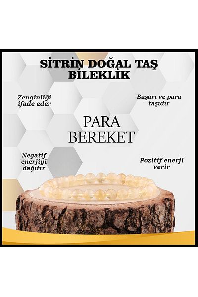 OSMANLI DEĞERLİ TAŞ Certified Citrine Natural Stone Bracelet 6 Mm - B848