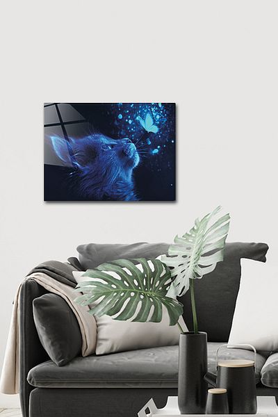 Decorita Ζώα |   Τραπέζι από γυαλί |   Γάτα και πεταλούδα |   30 εκ. Χ 40 εκ