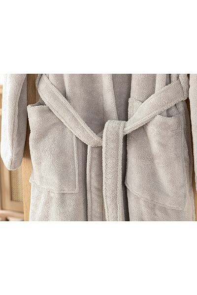 English Home Grauer Softy Triga Baumwoll-Bademantel mit Kappe L-xl