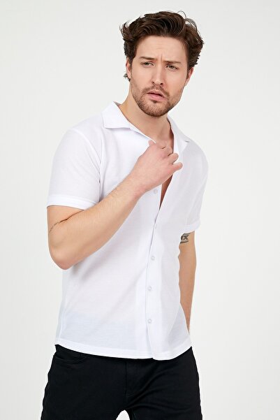 DOAYS Чоловіча сорочка Slimfit з коміром-стійкою, з коротким рукавом, з крапчастим візерунком, літня сорочка