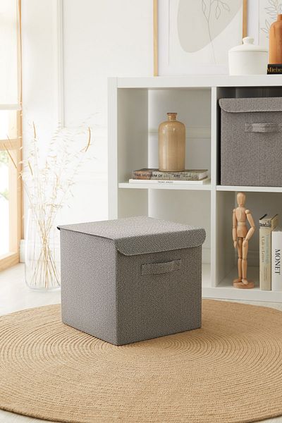 Ocean Home Textile Anthracite In-Cabinet Laundry Toy Organizer with Lid - Folding Storage Box 30x30x30