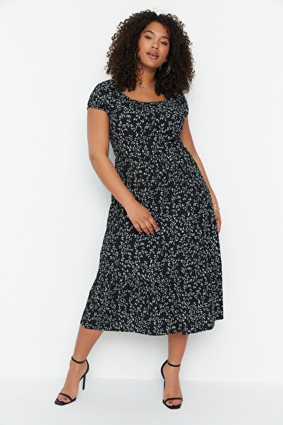 Trendyol Curve Plus Size Dress - Black - Off-shoulder
